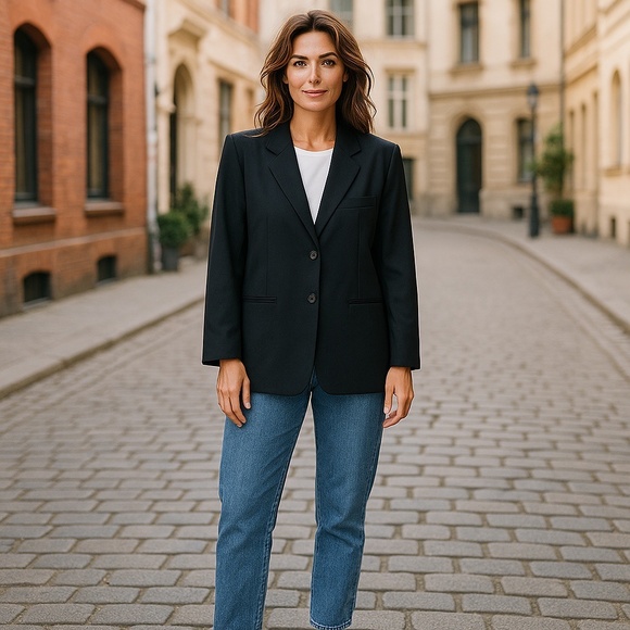 Draper’s & Damon’s 100% Silk Classic Black Two-Button Blazer Jacket Women's M - Picture 1 of 9